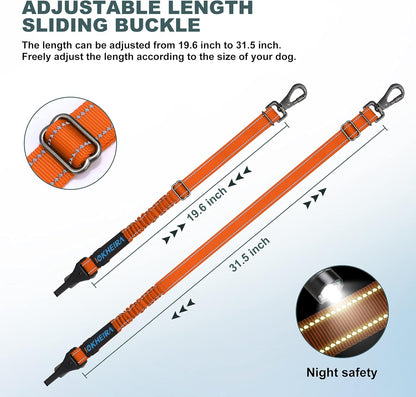 Dog Seat Belt 3-In-1 Car Harness for Dogs Adjustable Safety Seatbelt for Car Nylon Reflective Bungee Fabric Dog Car Harness with Clip Hook Latch & Buckle, Swivel Zinc Alloy Carabiner (Orange)