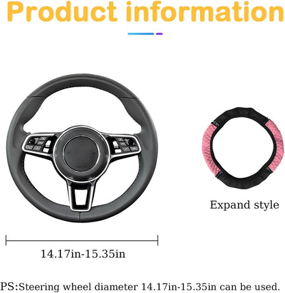 Bling Car Steering Wheel Cover, 15 Inch Rhinestones Soft Leather Elastic Steering Wheel Protector, Sparkly Crystal Diamond for Women Girls, Car Interior Accessories for Most Cars (Pink)