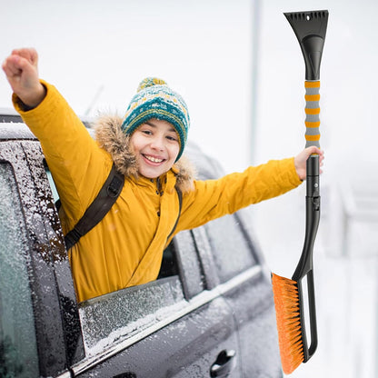 37'' Snow Brush and Ice Scraper for Car Windshield, Aluminum Extendable Snow Removal Tool for Car Window with Foam Grip for SUV Truck Auto Vehicle Winter Accessorie - Orange