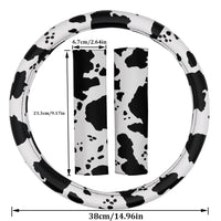 Cow Print Steering Wheel Cover and 2 Pack Seat Belt Shoulder Pad Non Slip Universal 14.5" to 15"