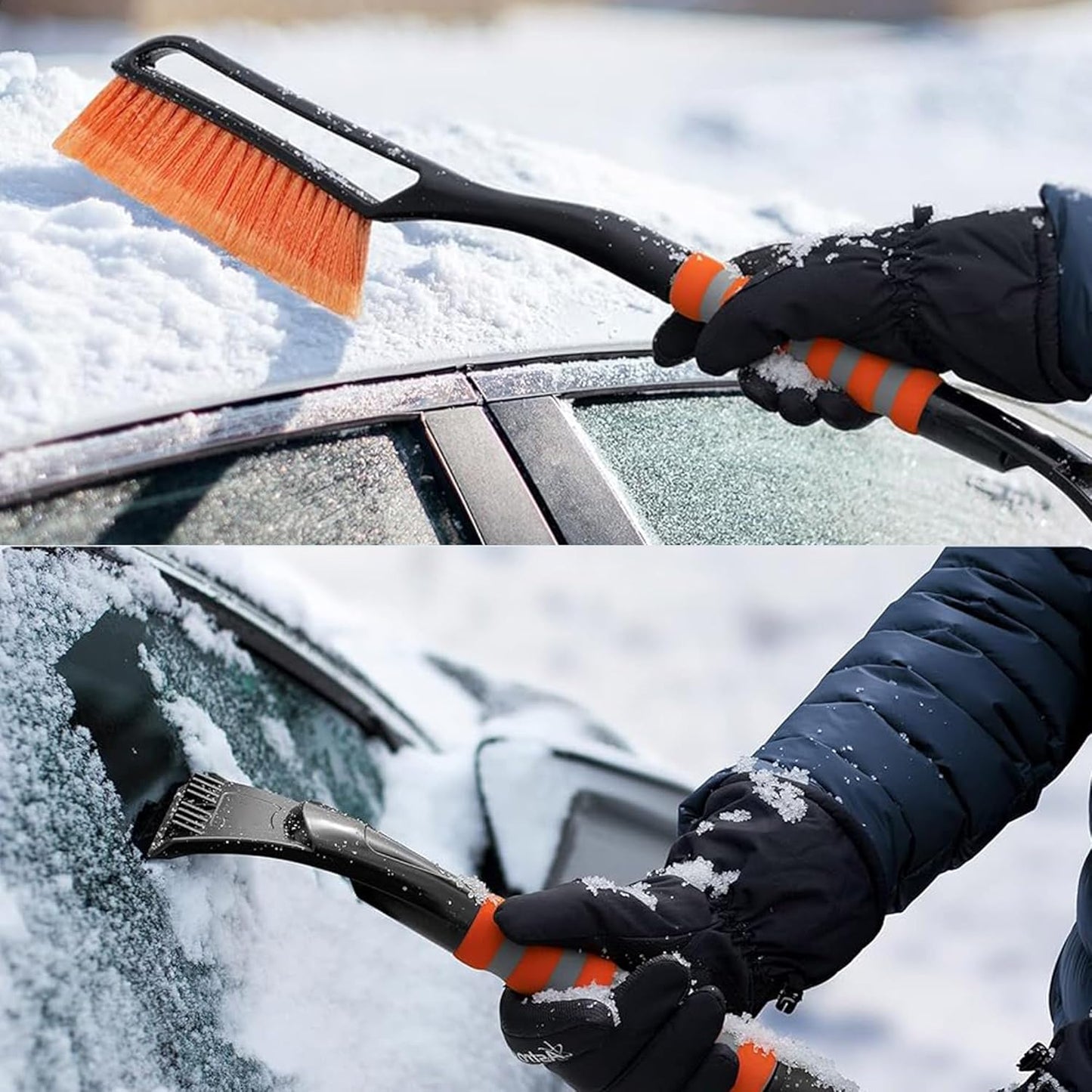 37'' Snow Brush and Ice Scraper for Car Windshield, Aluminum Extendable Snow Removal Tool for Car Window with Foam Grip for SUV Truck Auto Vehicle Winter Accessorie - Orange