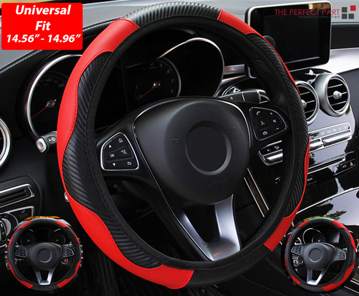 Car Steering Wheel Cover Red Black Leather Anti-Slip for 15