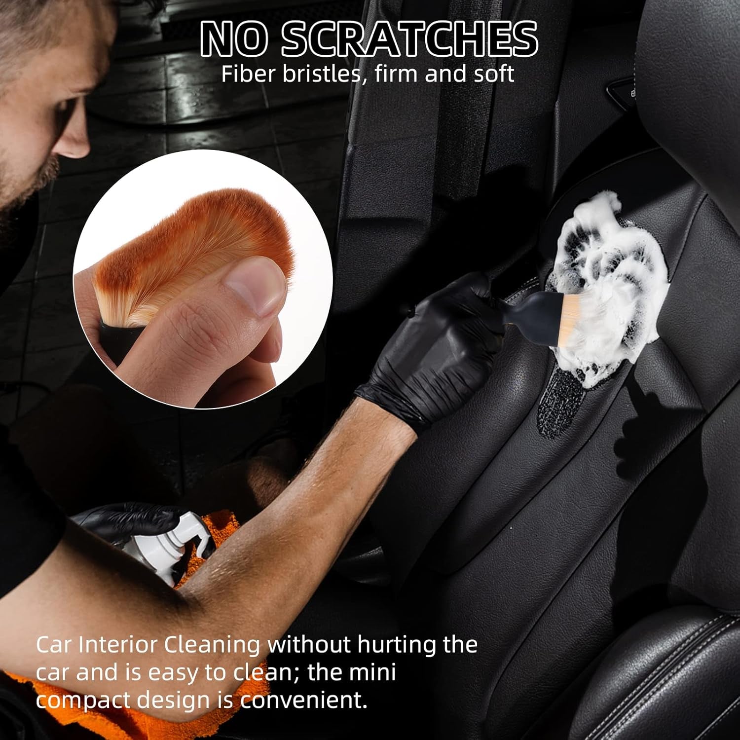 2 PCS Woobrooch Car Interior Dust Sweeping Soft Brush, Woobrooch Zabernim Car Detailing Brush,Scratch Free Curved Brushes with Case for Cleaning Engine Compartment, Dashboard, Electronics