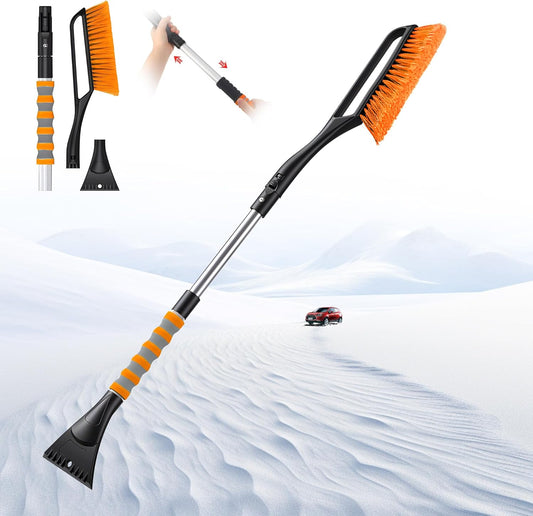 37'' Snow Brush and Ice Scraper for Car Windshield, Aluminum Extendable Snow Removal Tool for Car Window with Foam Grip for SUV Truck Auto Vehicle Winter Accessorie - Orange
