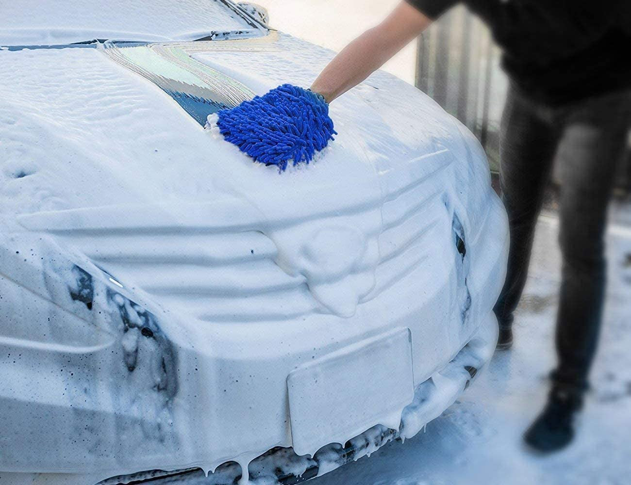 Car Wash Mitt 2 Pack - Large Microfiber Cleaning Gloves, Premium Chenille Scratch-Free Washing Kit, Waterproof Winter Accessories