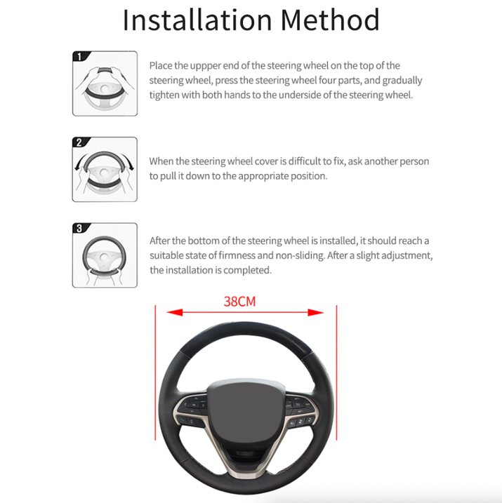 Car Steering Wheel Cover Red Black Leather Anti-Slip for 15